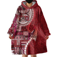 Samoan Siapo Art Tattoo Polynesian Pattern Wearable Blanket Hoodie Red Color - Polynesian Pride