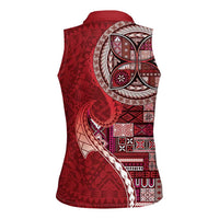 Samoan Siapo Art Tattoo Polynesian Pattern Women Sleeveless Polo Shirt Red Color LT03 - Polynesian Pride