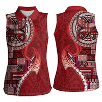 Samoan Siapo Art Tattoo Polynesian Pattern Women Sleeveless Polo Shirt Red Color LT03 - Polynesian Pride