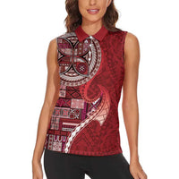 Samoan Siapo Art Tattoo Polynesian Pattern Women Sleeveless Polo Shirt Red Color LT03 - Polynesian Pride