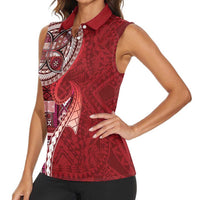 Samoan Siapo Art Tattoo Polynesian Pattern Women Sleeveless Polo Shirt Red Color LT03 - Polynesian Pride