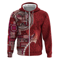 Samoan Siapo Art Tattoo Polynesian Pattern Zip Hoodie Red Color - Polynesian Pride