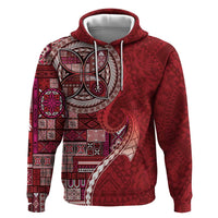 Samoan Siapo Art Tattoo Polynesian Pattern Zip Hoodie Red Color - Polynesian Pride