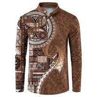 Samoan Siapo Art Tattoo Polynesian Pattern Button Sweatshirt Brown Color - Polynesian Pride