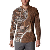 Samoan Siapo Art Tattoo Polynesian Pattern Button Sweatshirt Brown Color - Polynesian Pride