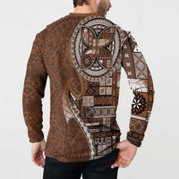 Samoan Siapo Art Tattoo Polynesian Pattern Button Sweatshirt Brown Color - Polynesian Pride