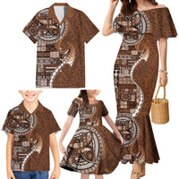 Samoan Siapo Art Tattoo Polynesian Pattern Family Matching Mermaid Dress and Hawaiian Shirt Brown Color - Polynesian Pride