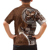 Samoan Siapo Art Tattoo Polynesian Pattern Family Matching Off Shoulder Maxi Dress and Hawaiian Shirt Brown Color - Polynesian Pride