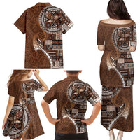 Samoan Siapo Art Tattoo Polynesian Pattern Family Matching Puletasi and Hawaiian Shirt Brown Color - Polynesian Pride