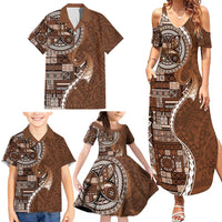 Samoan Siapo Art Tattoo Polynesian Pattern Family Matching Summer Maxi Dress and Hawaiian Shirt Brown Color - Polynesian Pride