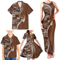 Samoan Siapo Art Tattoo Polynesian Pattern Family Matching Tank Maxi Dress and Hawaiian Shirt Brown Color - Polynesian Pride