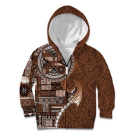 Samoan Siapo Art Tattoo Polynesian Pattern Kid Hoodie Brown Color - Polynesian Pride