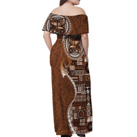 Samoan Siapo Art Tattoo Polynesian Pattern Off Shoulder Maxi Dress Brown Color - Polynesian Pride