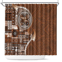 Samoan Siapo Art Tattoo Polynesian Pattern Shower Curtain Brown Color - Polynesian Pride