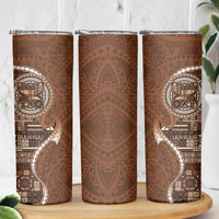 Samoan Siapo Art Tattoo Polynesian Pattern Skinny Tumbler Brown Color LT03 - Polynesian Pride