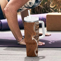 Samoan Siapo Art Tattoo Polynesian Pattern Tumbler With Handle Brown Color - Polynesian Pride
