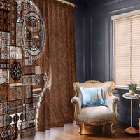 Samoan Siapo Art Tattoo Polynesian Pattern Window Curtain Brown Color - Polynesian Pride