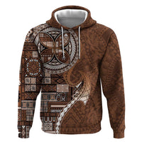 Samoan Siapo Art Tattoo Polynesian Pattern Zip Hoodie Brown Color - Polynesian Pride