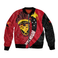Papua New Guinea Mask Festival Sleeve Zip Bomber Jacket Papua Niugini Tribe Mask Melanesian Pattern LT03 Unisex Red - Polynesian Pride