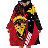 Papua New Guinea Mask Festival Wearable Blanket Hoodie Papua Niugini Tribe Mask Melanesian Pattern