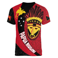 Papua New Guinea Mask Festival Women V-Neck T-Shirt Papua Niugini Tribe Mask Melanesian Pattern