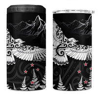 New Zealand Kea Bird 4 in 1 Can Cooler Tumbler Maori Tattoo and Silver Fern Black Color