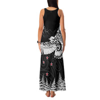 New Zealand Kea Bird Family Matching Tank Maxi Dress and Hawaiian Shirt Maori Tattoo and Silver Fern Black Color