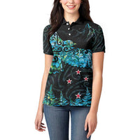 New Zealand Kea Bird Women Polo Shirt Maori Tattoo and Silver Fern Paua Shell Style