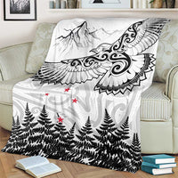 New Zealand Kea Bird Blanket Maori Tattoo and Silver Fern White Color