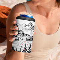 New Zealand Kea Bird 4 in 1 Can Cooler Tumbler Maori Tattoo and Silver Fern White Color