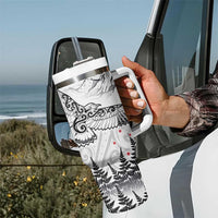New Zealand Kea Bird Tumbler With Handle Maori Tattoo and Silver Fern White Color