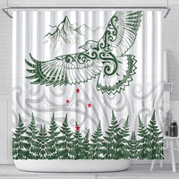 New Zealand Kea Bird Shower Curtain Maori Tattoo and Silver Fern Green Color