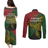 Papua New Guinea Chimbu Province Couples Matching Puletasi Dress and Long Sleeve Button Shirts PNG Birds Of Paradise Polynesian Arty Style LT03 - Polynesian Pride
