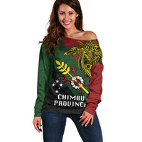 Papua New Guinea Chimbu Province Off Shoulder Sweater PNG Birds Of Paradise Polynesian Arty Style LT03 Women Green - Polynesian Pride