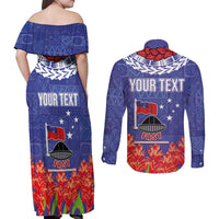 FAST Party Samoa Couples Matching Off Shoulder Maxi Dress and Long Sleeve Button Shirt Ula Fala Teuila Polynesian Tapa Pattern