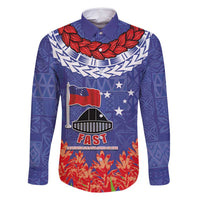 FAST Party Samoa Family Matching Mermaid Dress and Hawaiian Shirt Ula Fala Teuila Polynesian Tapa Pattern LT03 Dad's Shirt - Long Sleeve Blue - Polynesian Pride