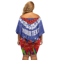 FAST Party Samoa Off Shoulder Short Dress Ula Fala Teuila Polynesian Tapa Pattern LT03 - Polynesian Pride