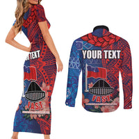 CHOGM FAST Samoa 2024 Couples Matching Short Sleeve Bodycon Dress and Long Sleeve Button Shirt Samoan Tapa Tribal and Ornament Pattern with Hibiscus