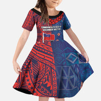 CHOGM FAST Samoa 2024 Family Matching Short Sleeve Bodycon Dress and Hawaiian Shirt Samoan Tapa Tribal and Ornament Pattern with Hibiscus LT03 Daughter's Dress Blue - Polynesian Pride