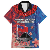 CHOGM FAST Samoa 2024 Family Matching Short Sleeve Bodycon Dress and Hawaiian Shirt Samoan Tapa Tribal and Ornament Pattern with Hibiscus LT03 Dad's Shirt - Short Sleeve Blue - Polynesian Pride