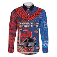 CHOGM FAST Samoa 2024 Family Matching Short Sleeve Bodycon Dress and Hawaiian Shirt Samoan Tapa Tribal and Ornament Pattern with Hibiscus LT03 Dad's Shirt - Long Sleeve Blue - Polynesian Pride
