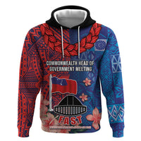 CHOGM FAST Samoa 2024 Hoodie Samoan Tapa Tribal and Ornament Pattern with Hibiscus LT03 Pullover Hoodie Blue - Polynesian Pride