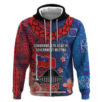 CHOGM FAST Samoa 2024 Hoodie Samoan Tapa Tribal and Ornament Pattern with Hibiscus LT03 Zip Hoodie Blue - Polynesian Pride