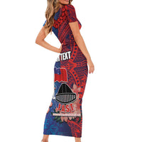 CHOGM FAST Samoa 2024 Short Sleeve Bodycon Dress Samoan Tapa Tribal and Ornament Pattern with Hibiscus LT03 - Polynesian Pride
