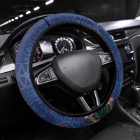 CHOGM FAST Samoa 2024 Steering Wheel Cover Samoan Tapa Tribal and Ornament Pattern with Hibiscus LT03 Universal Fit Blue - Polynesian Pride