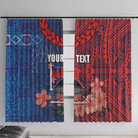CHOGM FAST Samoa 2024 Window Curtain Samoan Tapa Tribal and Ornament Pattern with Hibiscus LT03 With Hooks Blue - Polynesian Pride
