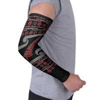 New Zealand Christmas Arm Sleeves Meri Kirihimete Silver Fern Knit Style Red Color - Polynesian Pride