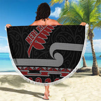 New Zealand Christmas Beach Blanket Meri Kirihimete Silver Fern Knit Style Red Color - Polynesian Pride