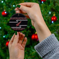 New Zealand Christmas Ceramic Ornament Meri Kirihimete Silver Fern Knit Style Red Color - Polynesian Pride
