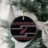 New Zealand Christmas Ceramic Ornament Meri Kirihimete Silver Fern Knit Style Red Color - Polynesian Pride